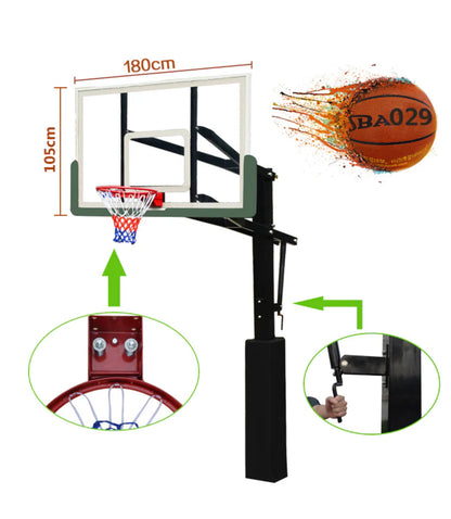 72 Inch Professional In-ground Basketball System with Hoop Tempered Glass Backboard