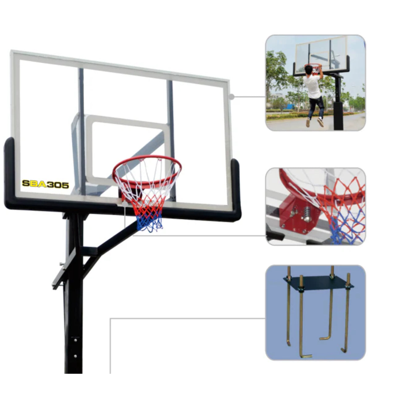 72 Inch Professional In-ground Basketball System with Hoop Tempered Glass Backboard